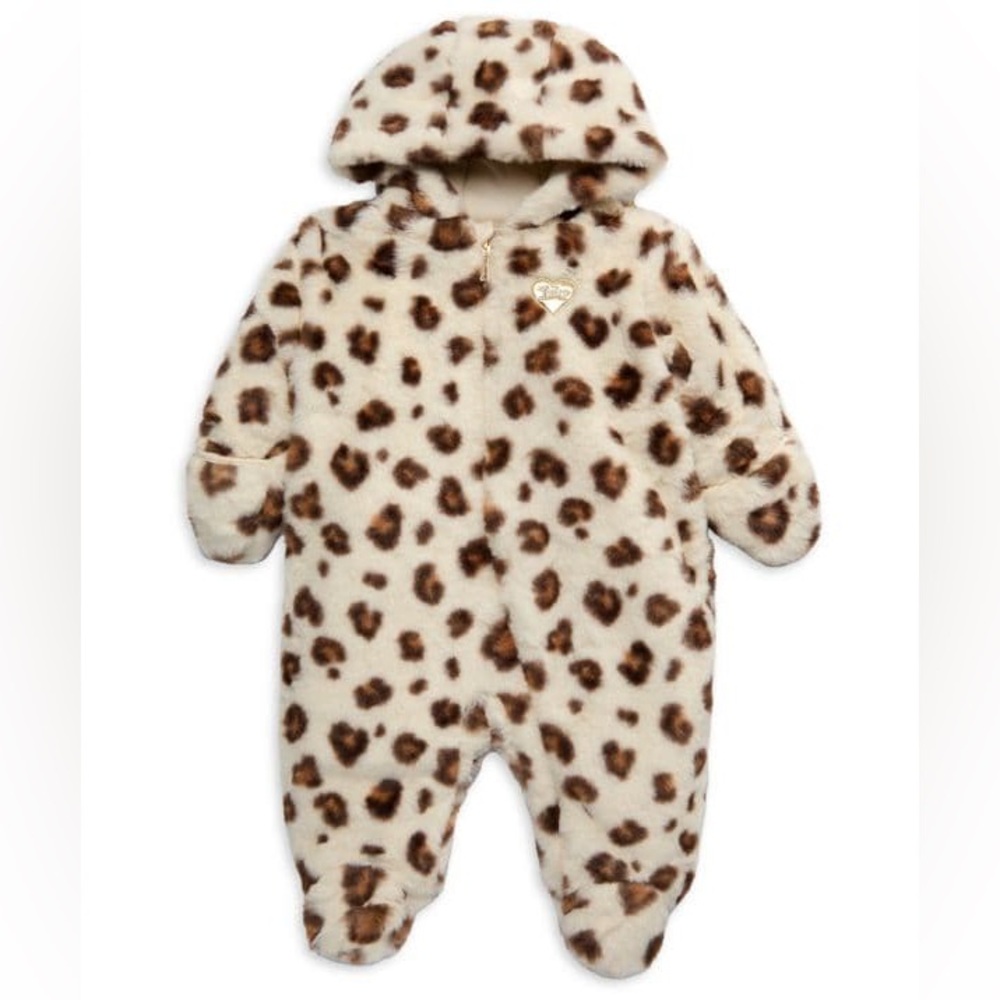 NWT Juicy Couture Baby Girl's Faux Fur Leopard Print Hooded Footie